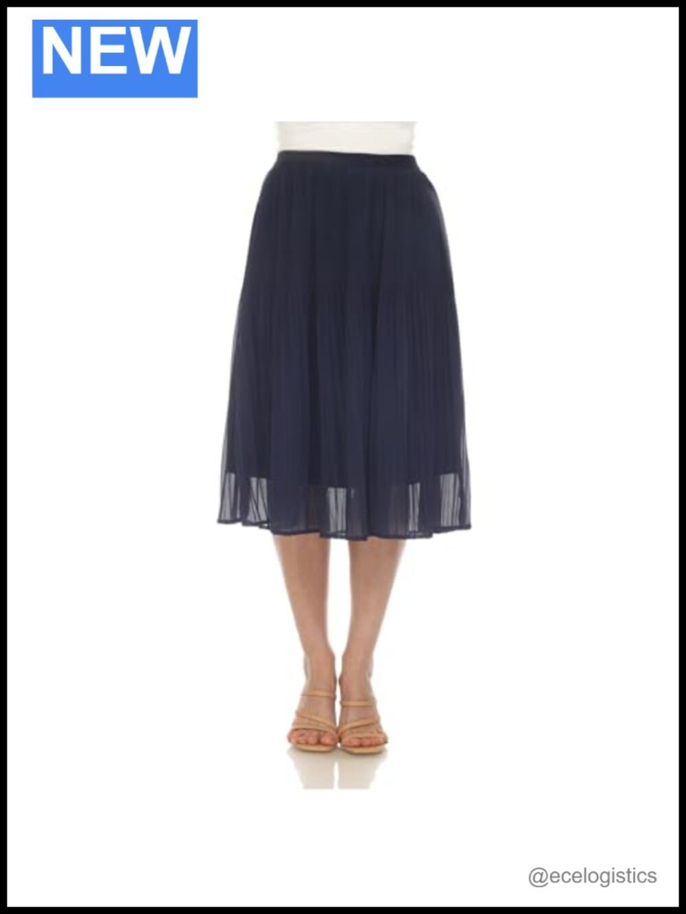 Pleated Chiffon Midi Skirt Relaxed Fit Elastic Waist Lined